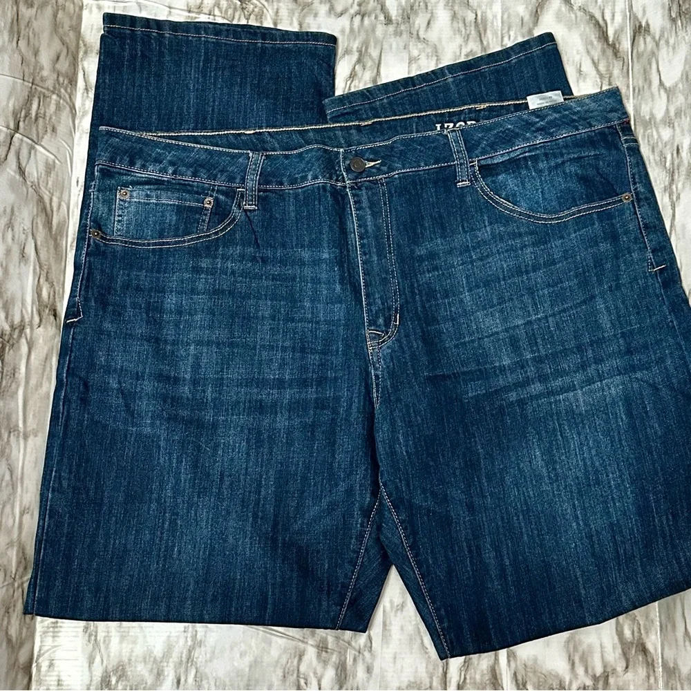 Izod Men Comfort Stretch Relaxed Straight Leg Denim Blue Jeans 42x34 Western